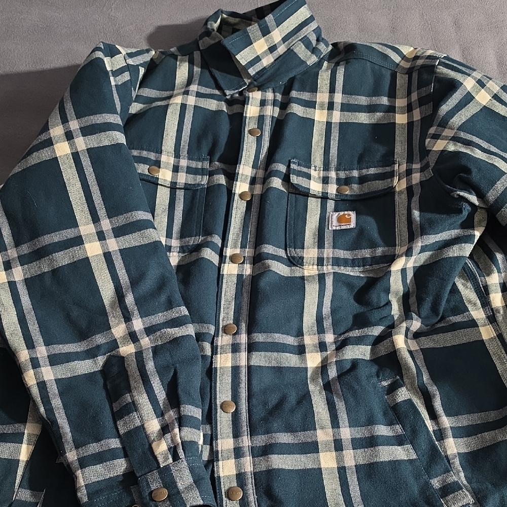 Carhartt Men’s Teal Plaid Button-Front Work Shirt
